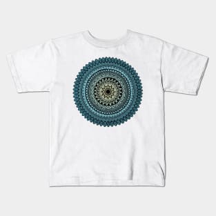 Black mandala art on blue gradient Kids T-Shirt